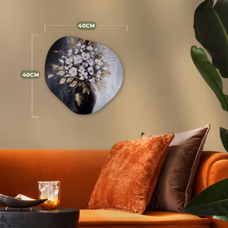 Bloemen - Wit - Vaas - Abstract Wandcirkel Organisch Forex 3mm klein -sfeer3