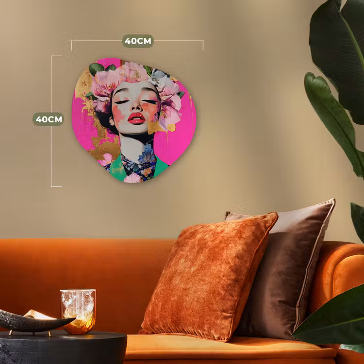 Bloemenkroon - Goud - Vrouw - Portret Wandcirkel Organisch Forex 3mm klein -sfeer3