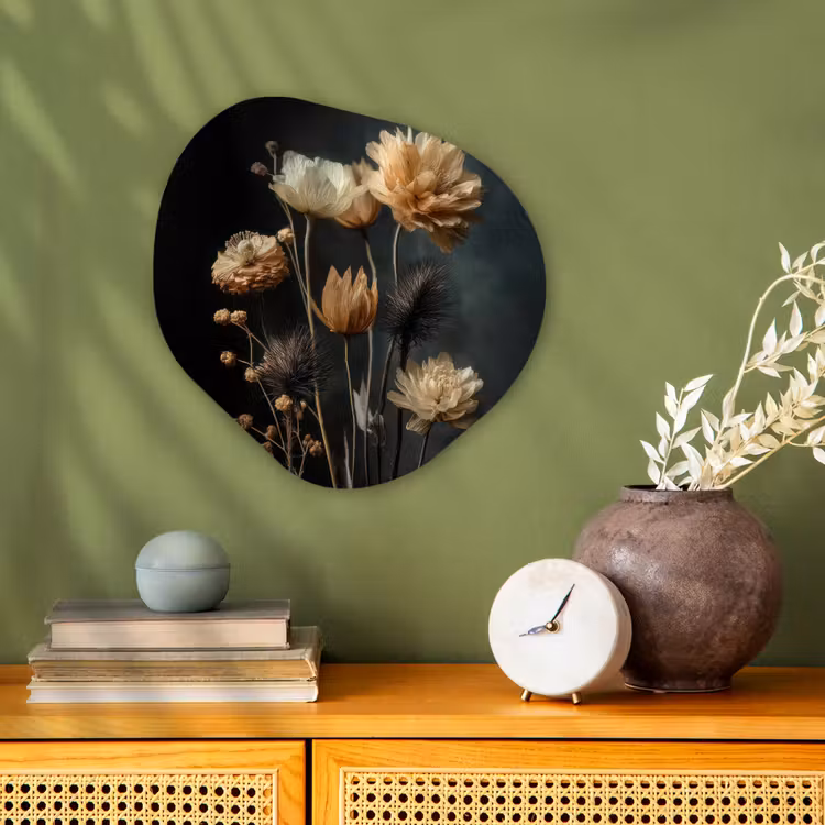 Boeket - Bloemen - Licht - Zwart Wandcirkel Organisch Forex 3mm klein -sfeer2