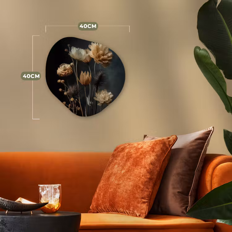 Boeket - Bloemen - Licht - Zwart Wandcirkel Organisch Forex 3mm klein -sfeer3