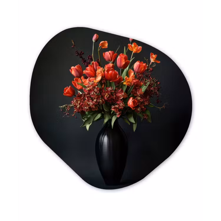 Boeket - Tulpen - Vaas - Rood Wandcirkel Organisch Forex 3mm klein -3d