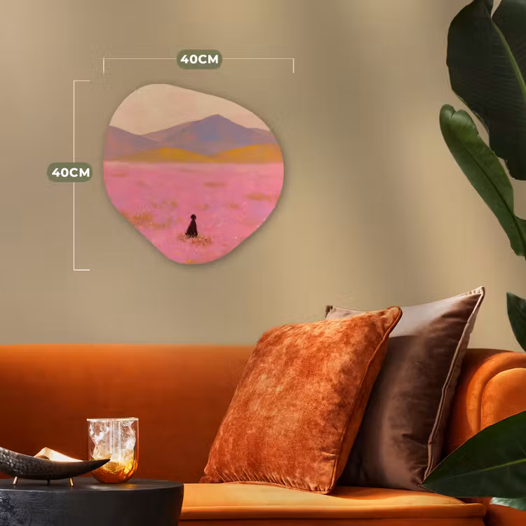 Bloemenweide - Heuvels - Silhouet - Roze Wandcirkel Organisch Forex 3mm klein -sfeer3