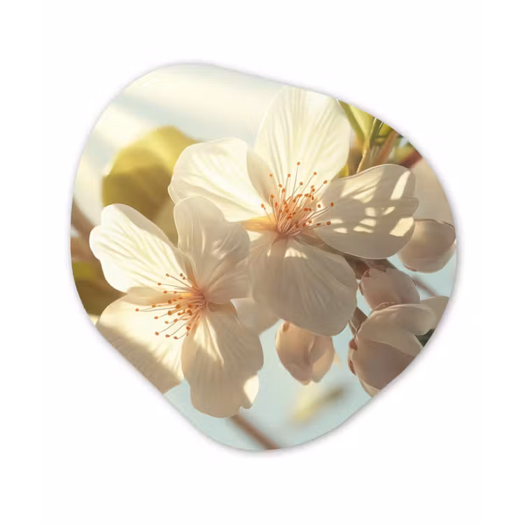 Bloesems - Wit - Zonnestralen - Bloemblaadjes Wandcirkel Organisch Forex 3mm klein -3d