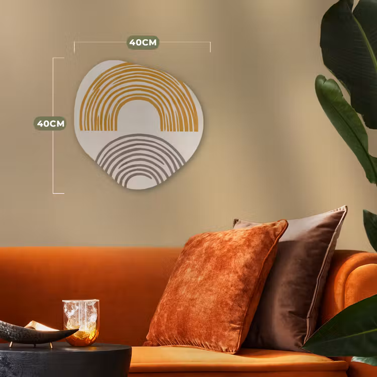 Bogen - Lijnen - Oranje - Minimalistisch Wandcirkel Organisch Forex 3mm klein -sfeer3
