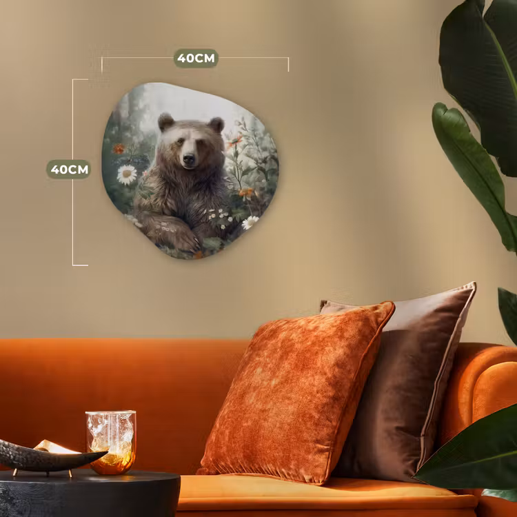 Bruine beer - Wilde dieren - Bloemen - Planten Wandcirkel Organisch Forex 3mm klein -sfeer3