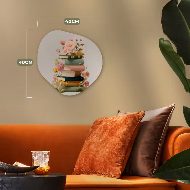 Boeken - Stapel - Bloemen - Kleurrijk Wandcirkel Organisch Forex 3mm klein -sfeer3