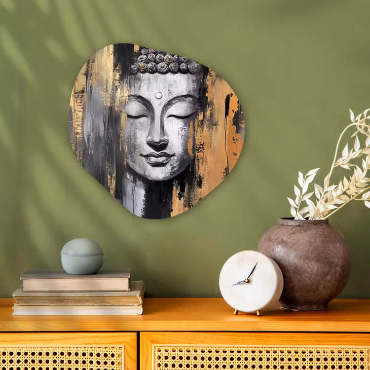 Boedhha - Penseelstreken - Goud - Abstract Wandcirkel Organisch Forex 3mm klein -sfeer2