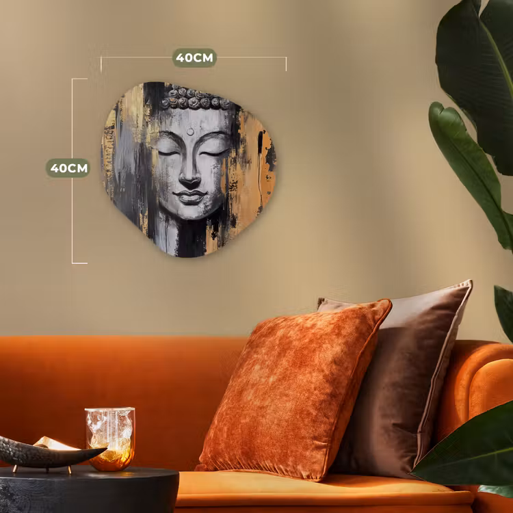 Boedhha - Penseelstreken - Goud - Abstract Wandcirkel Organisch Forex 3mm klein -sfeer3