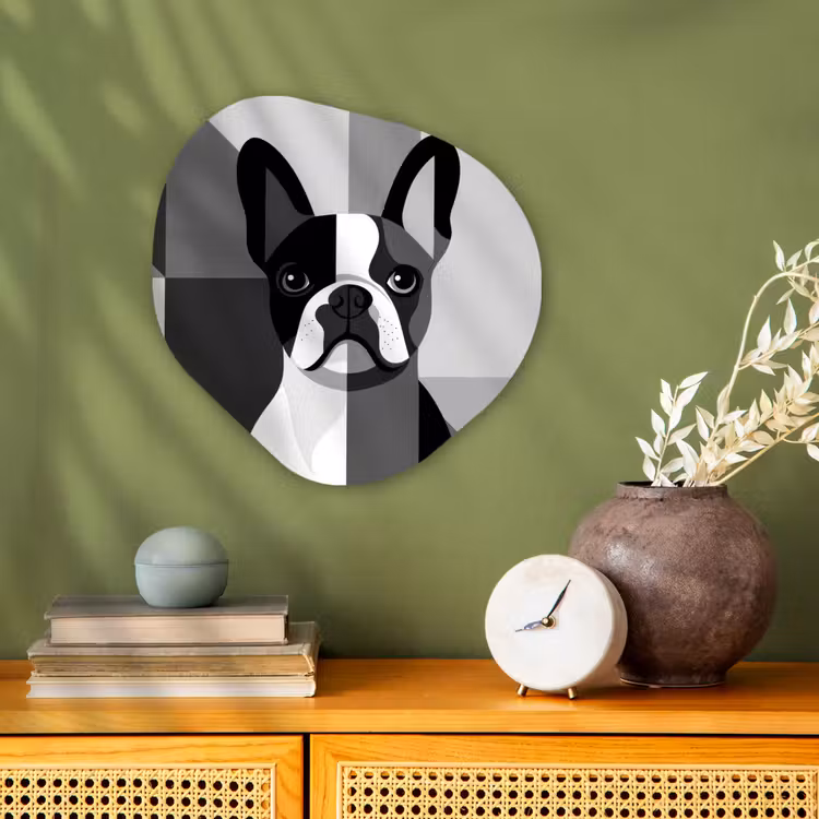 Buldog - Zwart - Abstract - Vlakken Wandcirkel Organisch Forex 3mm klein -sfeer2