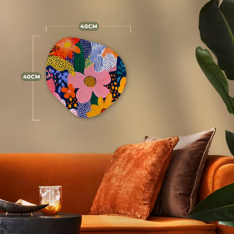 Kleurrijk - Bloemen - Abstract - Stippen Wandcirkel Organisch Forex 3mm klein -sfeer3