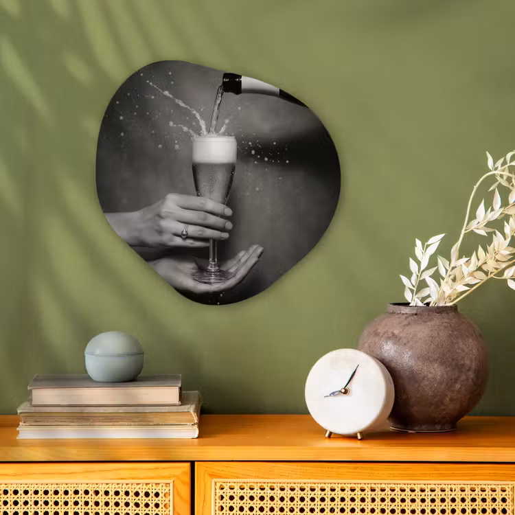 Champagnefles - Glas - Minimalistisch - Spetters Wandcirkel Organisch Forex 3mm klein -sfeer2