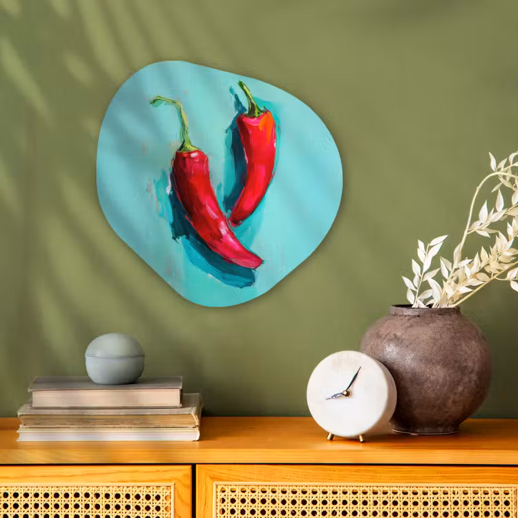 Chilipepers - Geverfd - Rood Wandcirkel Organisch Forex 3mm klein -sfeer2