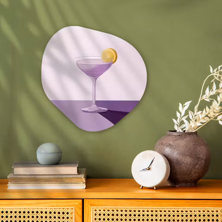 Cocktail - Paars - Minimalistisch - Citroen Wandcirkel Organisch Forex 3mm klein -sfeer2