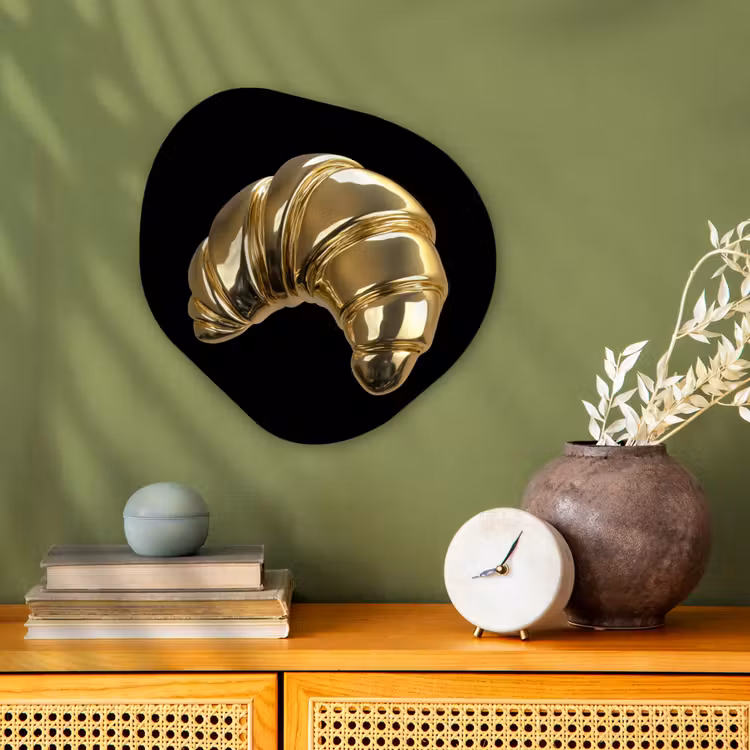 Croissant - Brood - Goud - Zwart Wandcirkel Organisch Forex 3mm klein -sfeer2