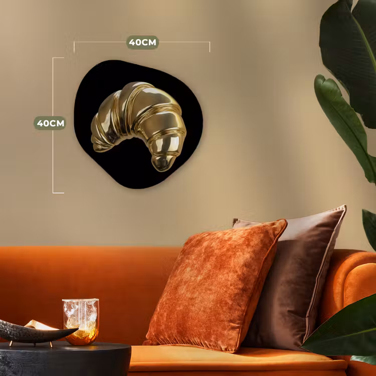 Croissant - Brood - Goud - Zwart Wandcirkel Organisch Forex 3mm klein -sfeer3