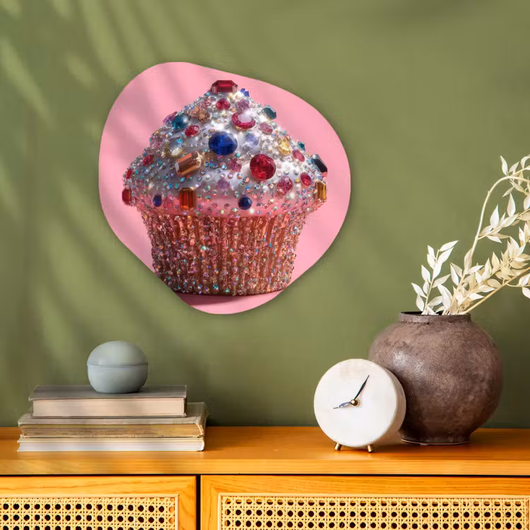 Cupcake - Kleurrijk - Edelstenen Wandcirkel Organisch Forex 3mm klein -sfeer2