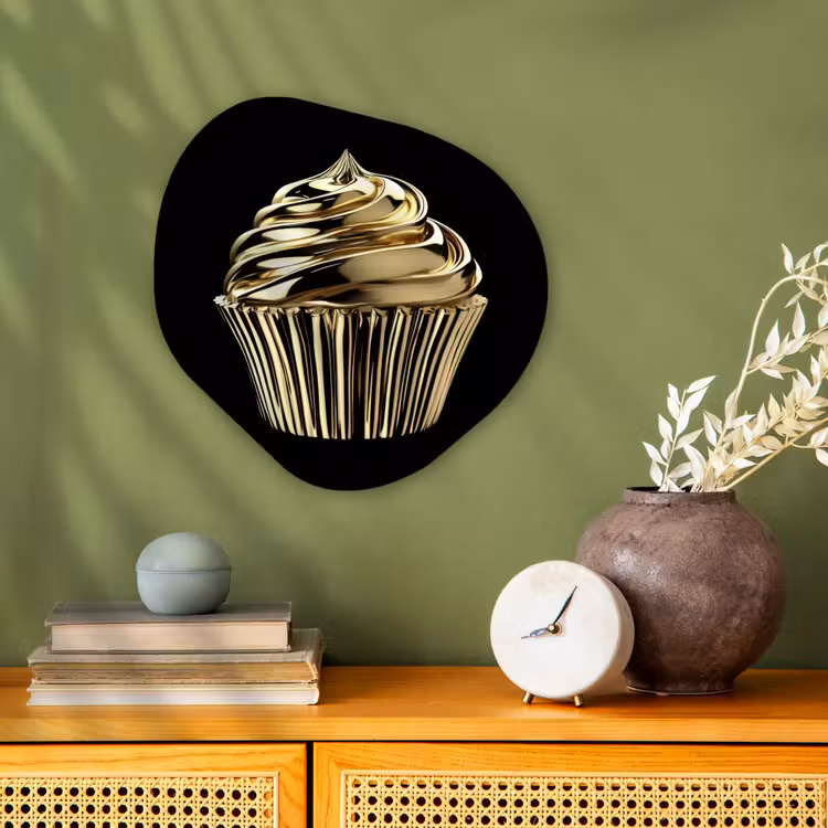 Cupcake - Eten - Goud - Zwart Wandcirkel Organisch Forex 3mm klein -sfeer2