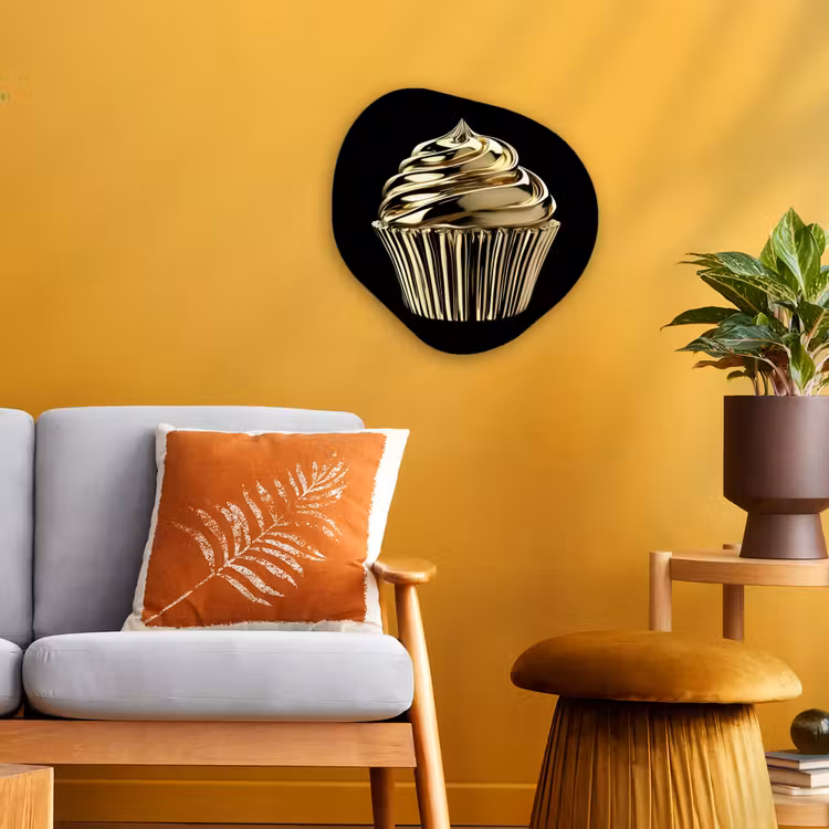 Cupcake - Eten - Goud - Zwart Wandcirkel Organisch Forex 3mm klein -sfeer4