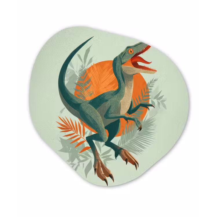 Dino - Bladeren - Grafisch - Groen Wandcirkel Organisch Forex 3mm klein -3d