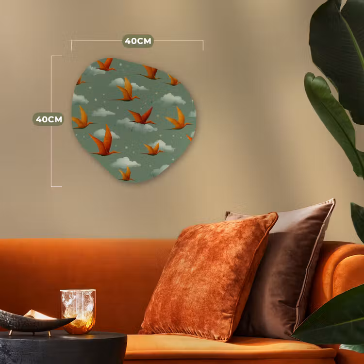 Dinosaurussen - Wolken - Sterren - Oranje Wandcirkel Organisch Forex 3mm klein -sfeer3