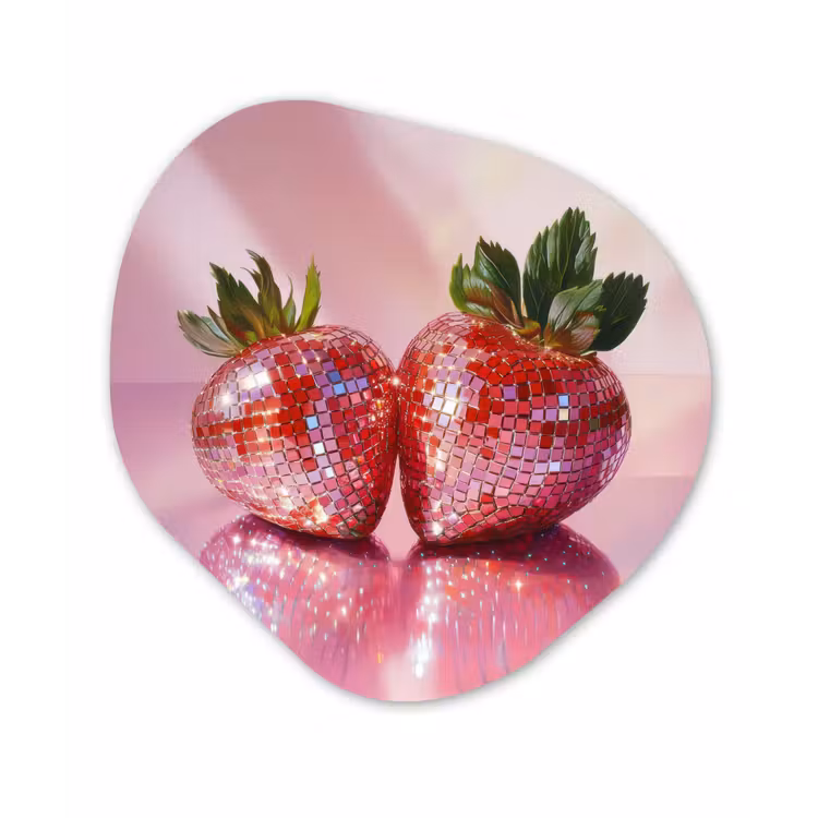 Disco - Fruit - Glitter - Strawberry Wandcirkel Organisch Forex 3mm klein -3d