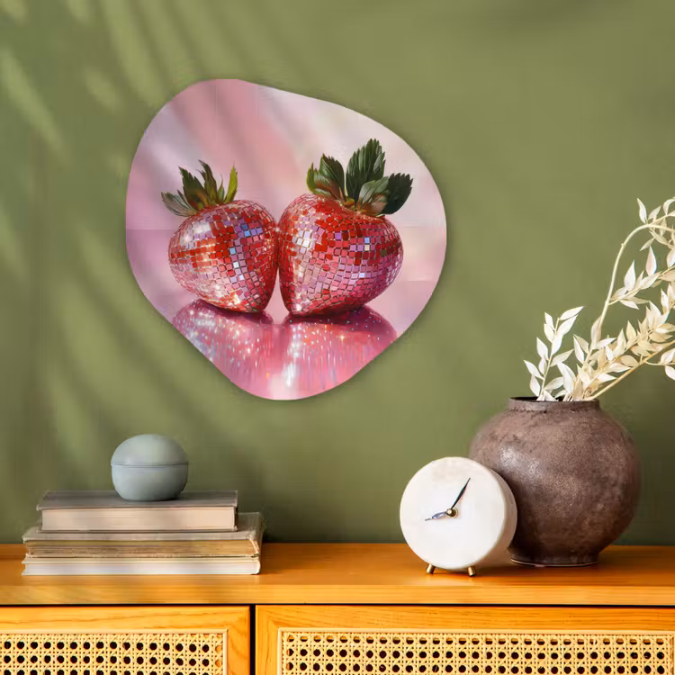 Disco - Fruit - Glitter - Strawberry Wandcirkel Organisch Forex 3mm klein -sfeer2