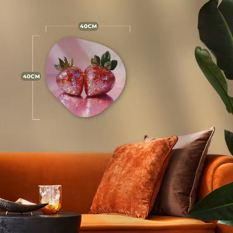 Disco - Fruit - Glitter - Strawberry Wandcirkel Organisch Forex 3mm klein -sfeer3