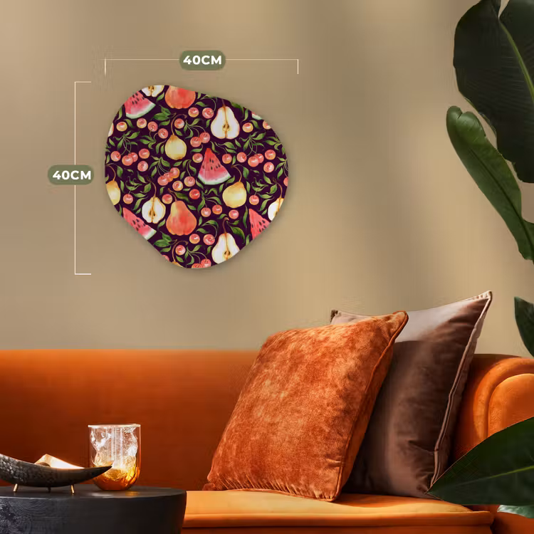 Donker - Bladeren - Fruit - Patroon Wandcirkel Organisch Forex 3mm klein 629 -sfeer3