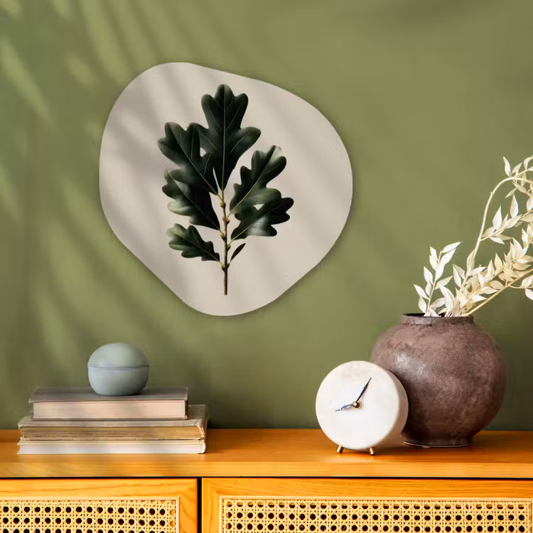 Eikenbladeren - Beige - Groen - Golvende randen Wandcirkel Organisch Forex 3mm klein -sfeer2