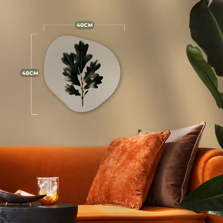 Eikenbladeren - Beige - Groen - Golvende randen Wandcirkel Organisch Forex 3mm klein -sfeer3