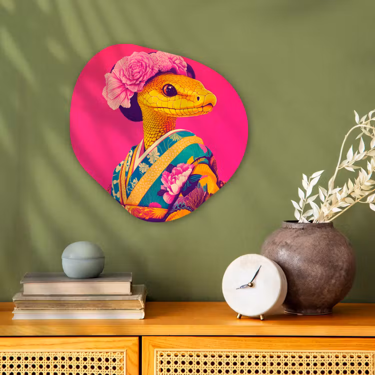 Hagedis - Bloemen - Roze - Kimono Wandcirkel Organisch Forex 3mm klein -sfeer2