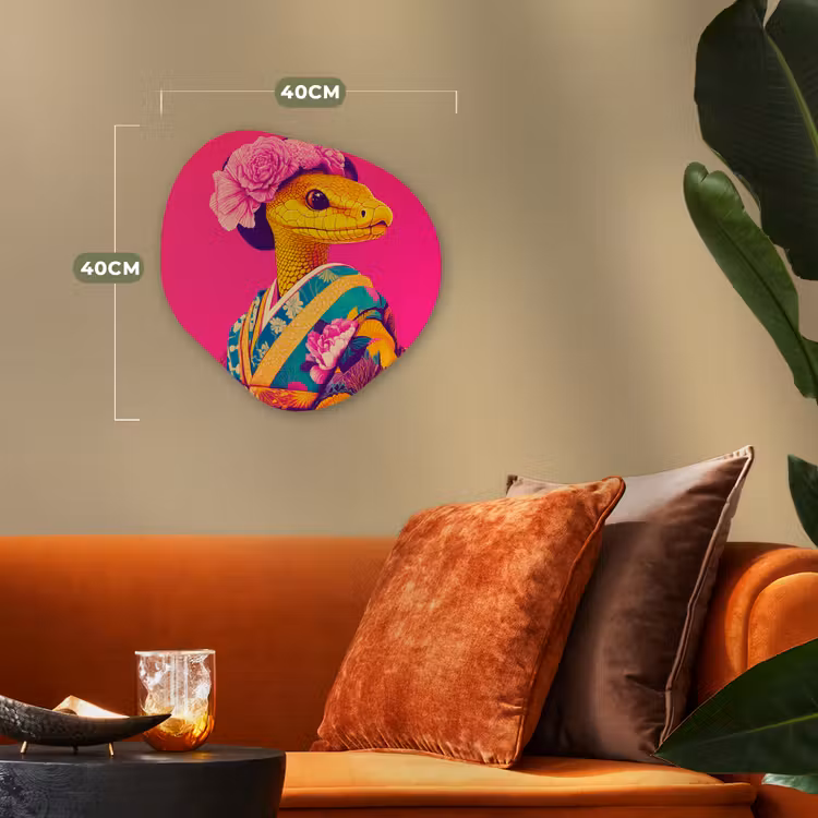 Hagedis - Bloemen - Roze - Kimono Wandcirkel Organisch Forex 3mm klein -sfeer3