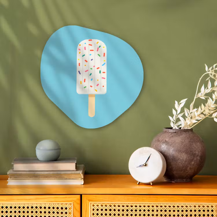 Ijsje - Stokje - Sprinkles - Lichtblauw Wandcirkel Organisch Forex 3mm klein -sfeer2
