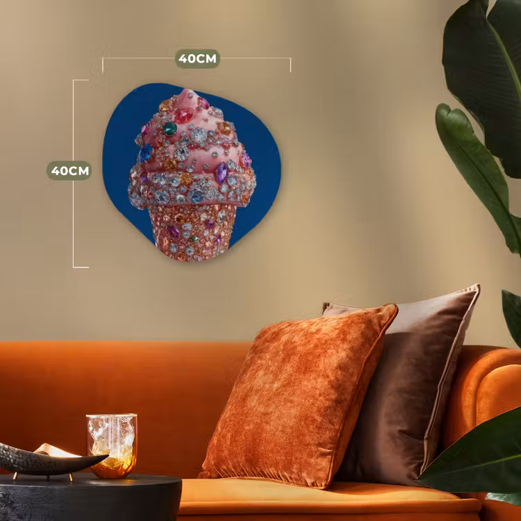 Ijsje - Hoorntje - Steentjes - Blauw Wandcirkel Organisch Forex 3mm klein -sfeer3