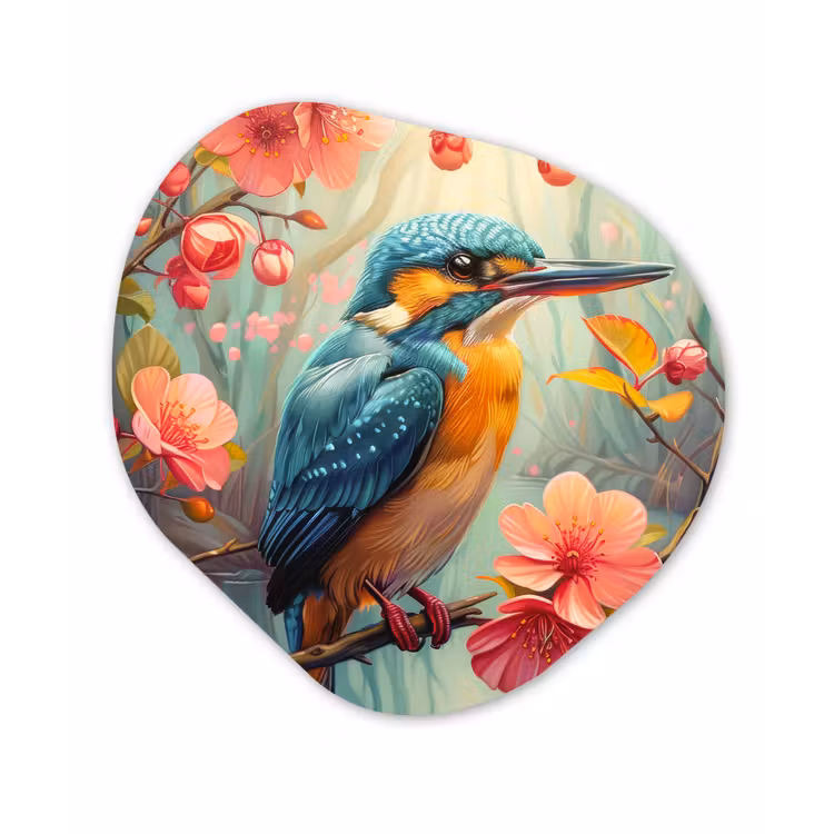 IJsvogel - Bloesem - Natuur - Vogels - Bloemen Wandcirkel Organisch Forex 3mm klein -3d
