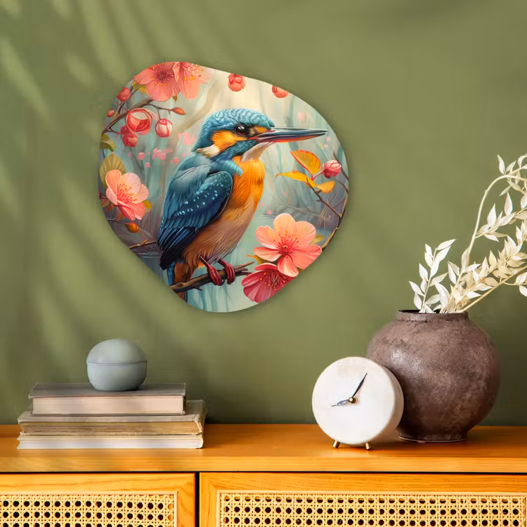 IJsvogel - Bloesem - Natuur - Vogels - Bloemen Wandcirkel Organisch Forex 3mm klein -sfeer2