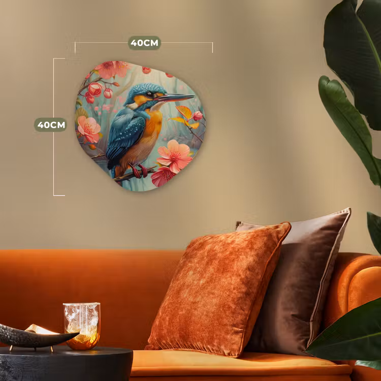 IJsvogel - Bloesem - Natuur - Vogels - Bloemen Wandcirkel Organisch Forex 3mm klein -sfeer3