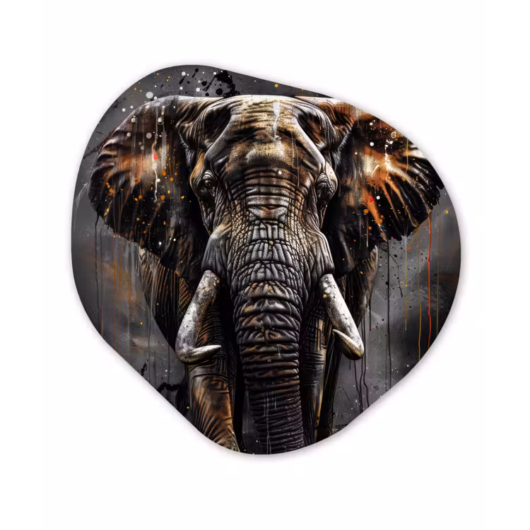 Olifant - Watercolor - Wilde dieren - Luxe Wandcirkel Organisch Forex 3mm klein -3d