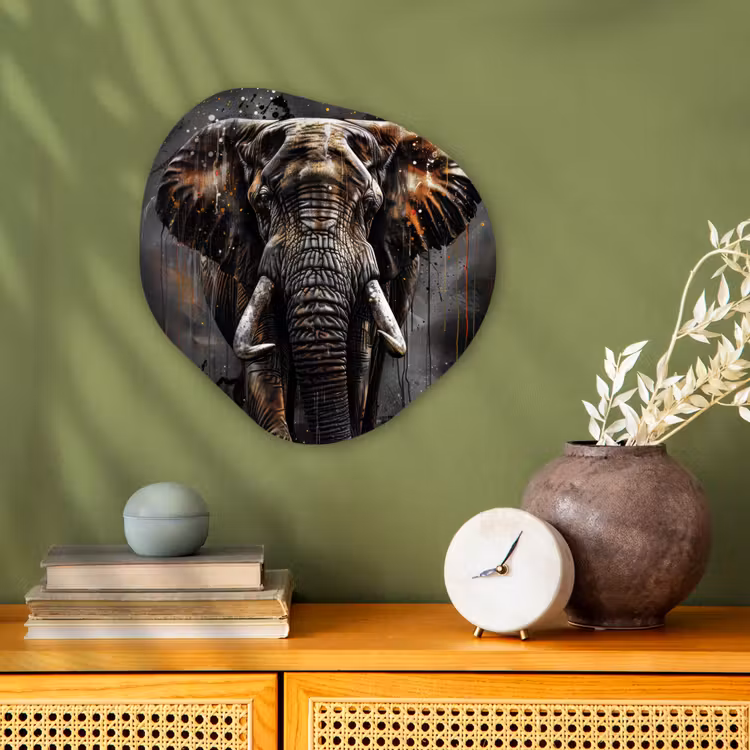 Olifant - Watercolor - Wilde dieren - Luxe Wandcirkel Organisch Forex 3mm klein -sfeer2