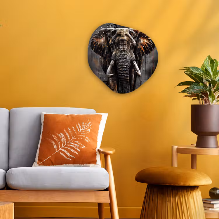 Olifant - Watercolor - Wilde dieren - Luxe Wandcirkel Organisch Forex 3mm klein -sfeer4