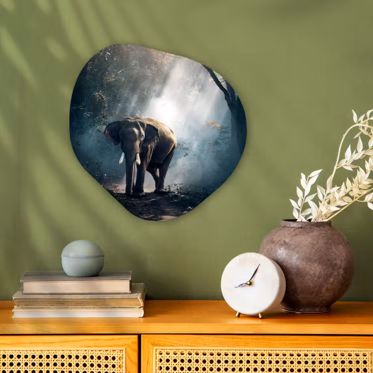Olifant - Dieren - Licht - Bos - Natuur - Wilde dieren Wandcirkel Organisch Forex 3mm klein -sfeer2