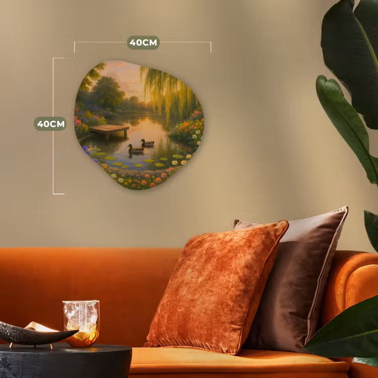 Eenden - Vijver - Bloemen Wandcirkel Organisch Forex 3mm klein -sfeer3