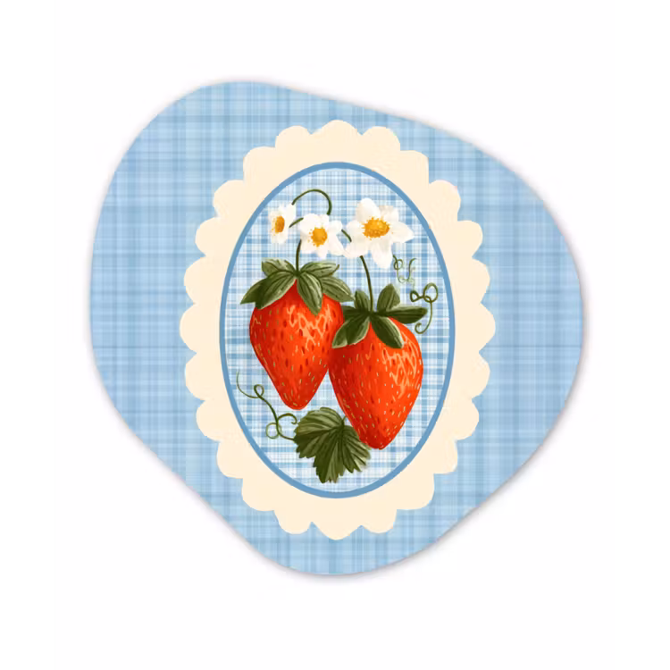 Aardbeien - Lijst - Rood - Geruit Wandcirkel Organisch Forex 3mm klein -3d