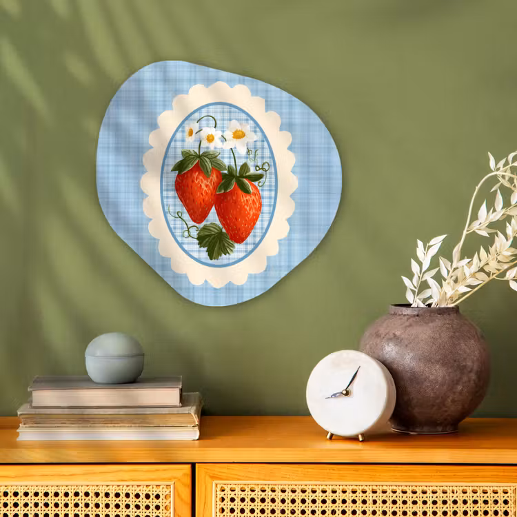 Aardbeien - Lijst - Rood - Geruit Wandcirkel Organisch Forex 3mm klein -sfeer2