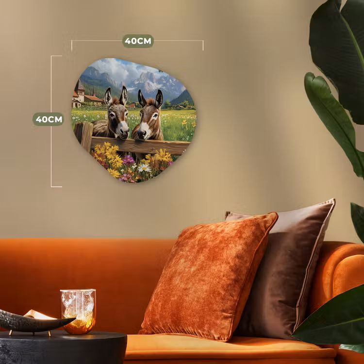 Ezels - Bloemen - Zomers Wandcirkel Organisch Forex 3mm klein -sfeer3