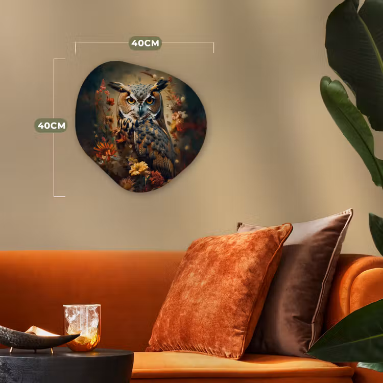 Uil - Vogel - Bloemen - Planten - Botanisch Wandcirkel Organisch Forex 3mm klein -sfeer3