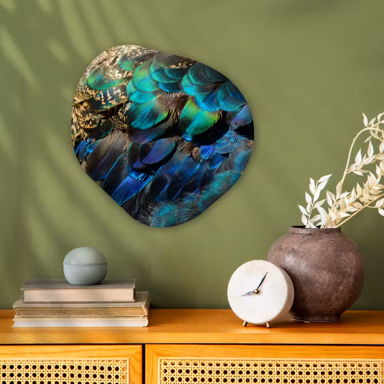 Veren - Pauwveren - Pauw - Blauw - Kunst Wandcirkel Organisch Forex 3mm klein -sfeer2