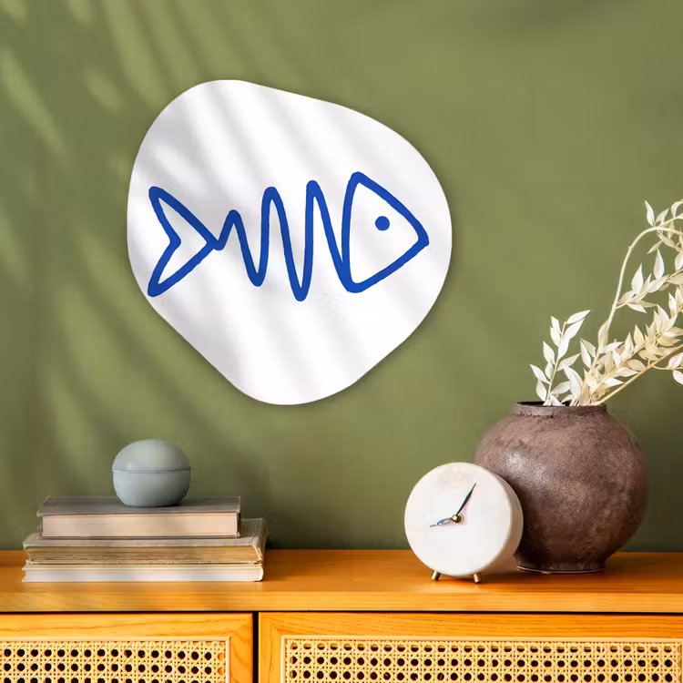 Vis - Minimalistisch - Blauw - Lijn Wandcirkel Organisch Forex 3mm klein -sfeer2