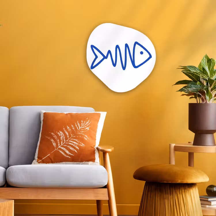 Vis - Minimalistisch - Blauw - Lijn Wandcirkel Organisch Forex 3mm klein -sfeer4