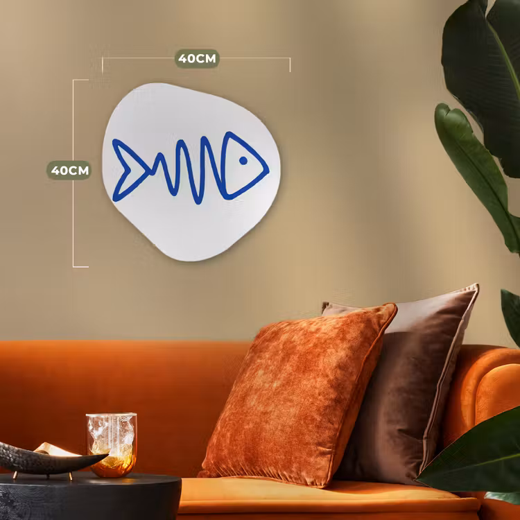 Vis - Minimalistisch - Blauw - Lijn Wandcirkel Organisch Forex 3mm klein -sfeer3
